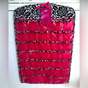 Pink & Black Hanging Multi Clear Pockets Jewelry Organizer